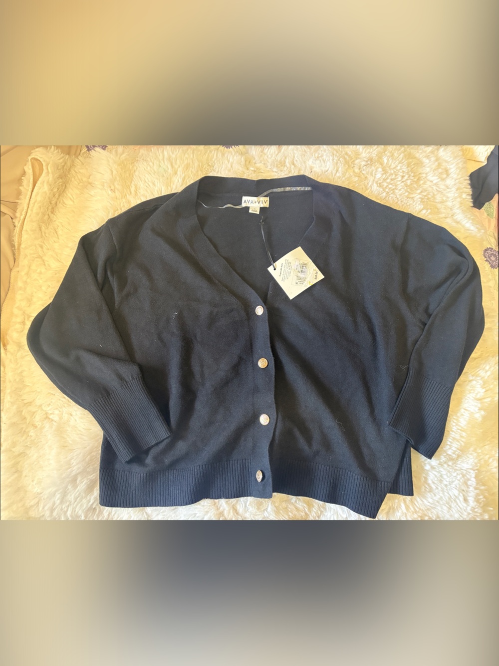 Ava & Viv Navy Button-Front Cropped Cardigan